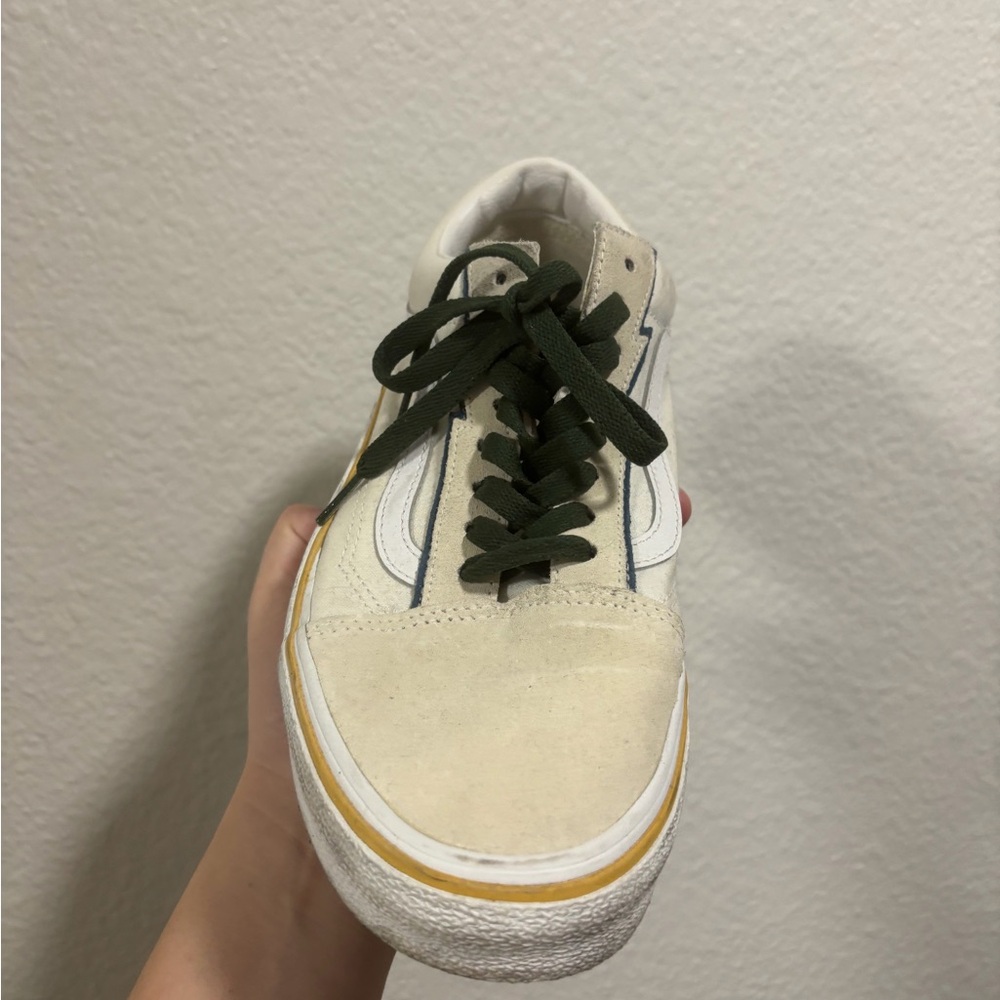 Vans Off-White Sneaker with Yellow Lightning Accent and Dark Green Laces - Picture 2 of 8